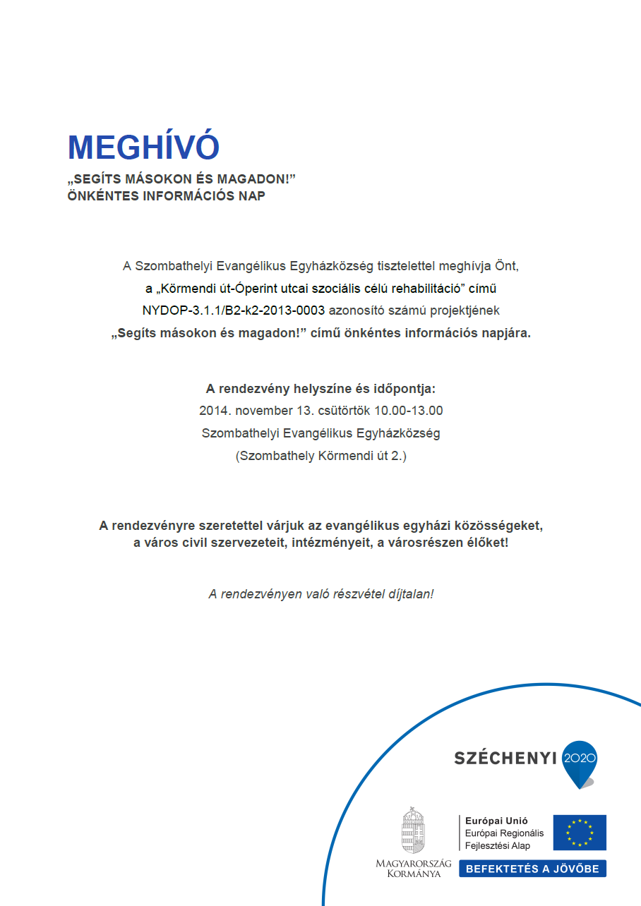 “Segíts másokon és magadon!” – önkéntes információs nap (2014.11.13./10:00)