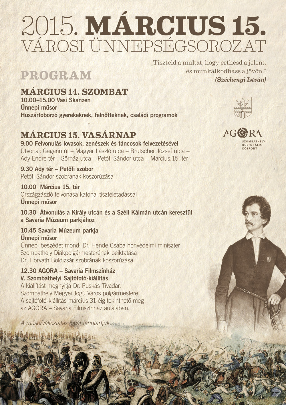 Március 15-i programsorozat Szombathelyen (2015.03.14-15.)