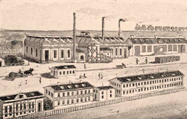 Mayer E. Fiai gépgyára Szombathelyen (a vasút mellett.) eredeti rajz után.