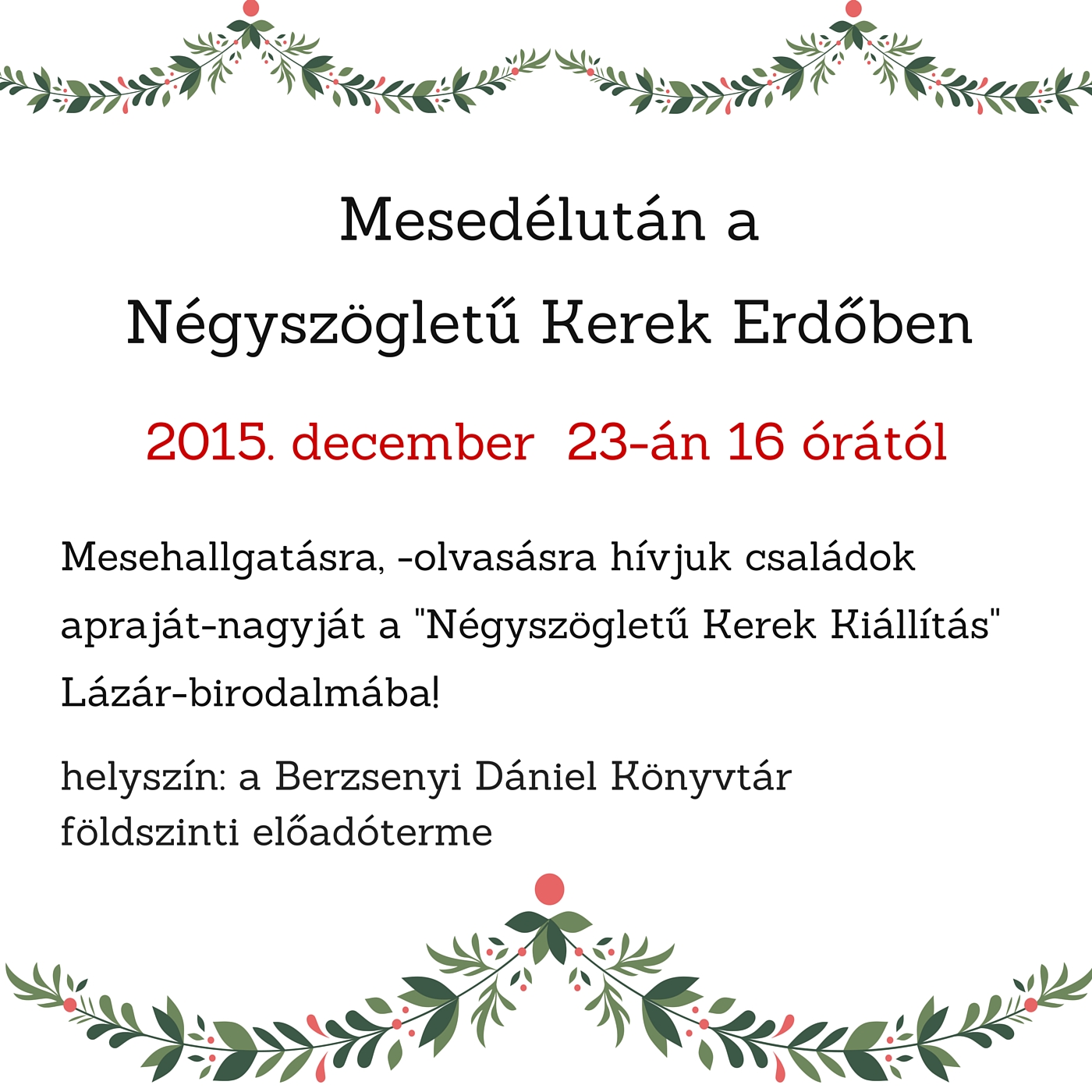 Adventi programok a Berzsenyi Könyvtárban (2015.12.18./23.)